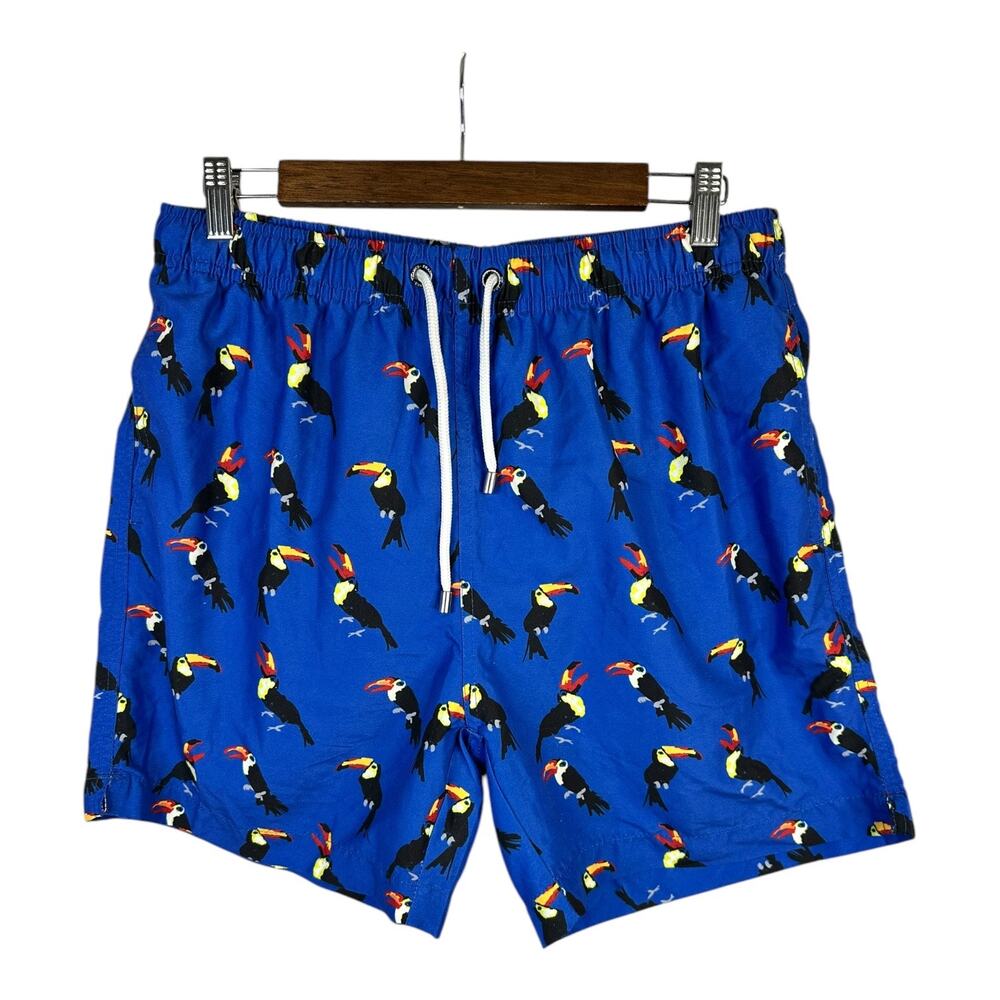 Franks Australia Mens size XL Toucan Print Swim Trunks Swim Suit Shorts Blue